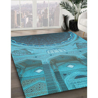 Patterned Bright Turquoise Blue Rug, pat2083lblu