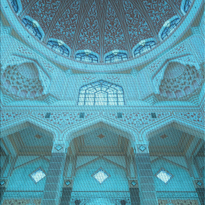 Patterned Bright Turquoise Blue Rug, pat2083lblu