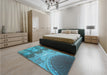 Patterned Bright Turquoise Blue Rug in a Bedroom, pat2083lblu