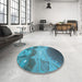 Round Patterned Bright Turquoise Blue Rug in a Office, pat2083lblu