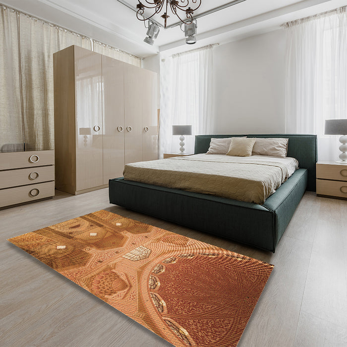Round Machine Washable Transitional Orange Rug in a Office, wshpat2083org