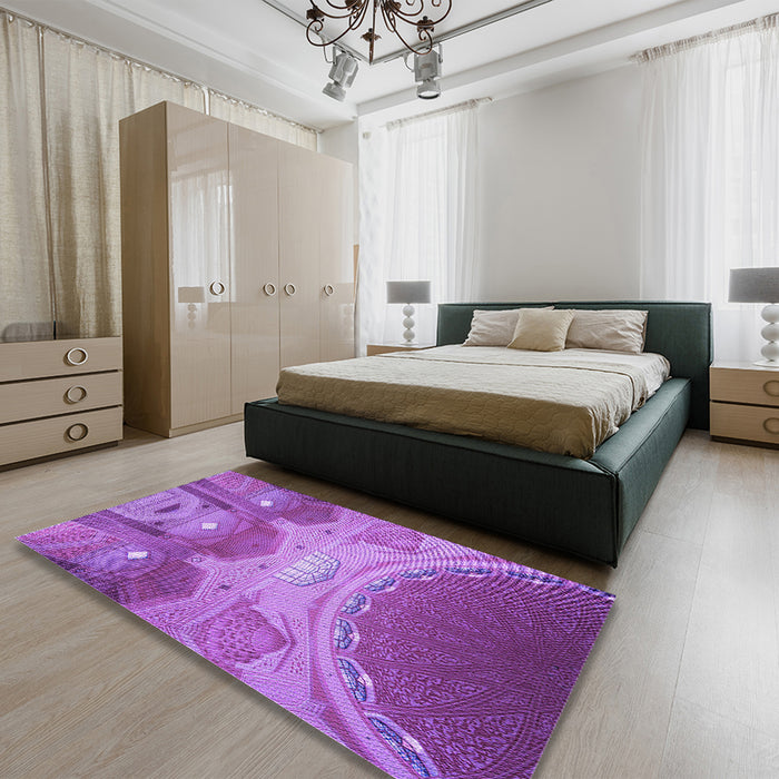 Round Machine Washable Transitional Purple Rug in a Office, wshpat2083pur