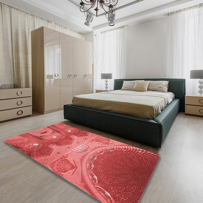 Patterned Red Rug in a Bedroom, pat2083rd