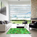 Square Patterned Dark Lime Green Rug in a Living Room, pat2084grn