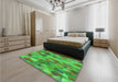 Patterned Dark Lime Green Rug in a Bedroom, pat2084grn