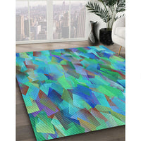 Patterned Dark Turquoise Green Rug, pat2084lblu