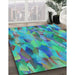 Patterned Dark Turquoise Green Rug in Family Room, pat2084lblu