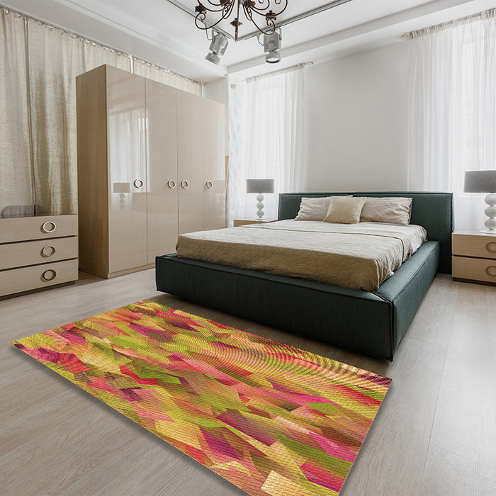 Patterned Red Rug in a Bedroom, pat2084org