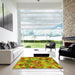 Square Patterned Green Rug in a Living Room, pat2084yw