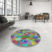 Round Patterned Mauve Taupe Purple Modern Rug in a Office, pat2084