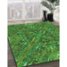 Patterned Dark Forest Green Rug in Family Room, pat2085grn