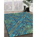 Patterned Charcoal Blue Rug in Family Room, pat2085lblu