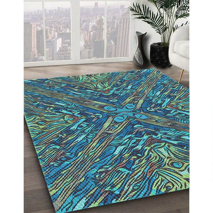 Machine Washable Transitional Charcoal Blue Rug in a Family Room, wshpat2085lblu