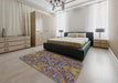 Patterned Green Modern Rug in a Bedroom, pat2085