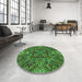 Round Patterned Dark Forest Green Rug in a Office, pat2086grn