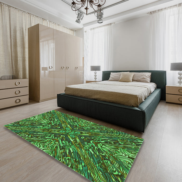 Round Machine Washable Transitional Dark Forest Green Rug in a Office, wshpat2086grn