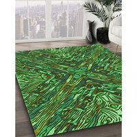 Patterned Dark Forest Green Rug, pat2086grn