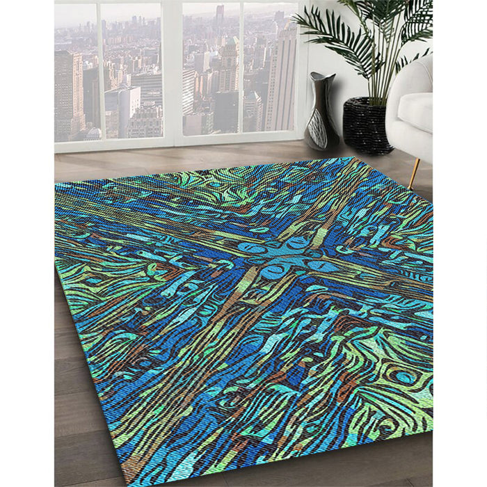 Machine Washable Transitional Dark Gray Black Rug in a Family Room, wshpat2086lblu
