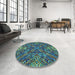 Round Patterned Dark Gray Black Rug in a Office, pat2086lblu