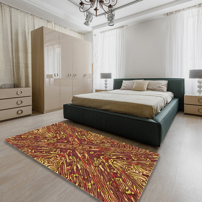 Patterned Orange Rug in a Bedroom, pat2086org