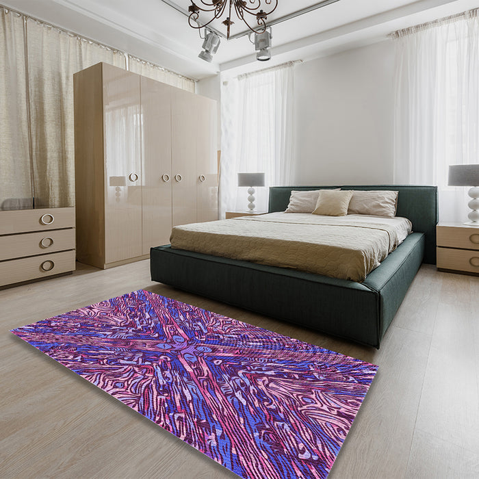 Patterned Purple Rug in a Bedroom, pat2086pur