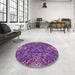 Round Patterned Purple Rug in a Office, pat2086pur