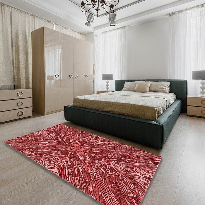Patterned Red Rug in a Bedroom, pat2086rd