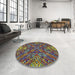 Round Machine Washable Transitional Green Rug in a Office, wshpat2086