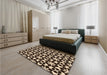 Patterned Black Brown Rug in a Bedroom, pat2087org