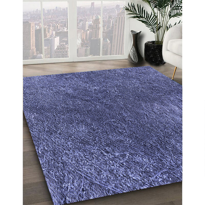 Patterned Medium Slate Blue Rug in Family Room, pat2088blu