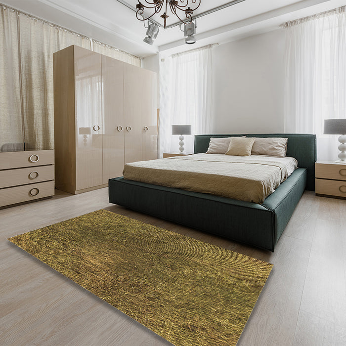Patterned Dark Golden Brown Rug in a Bedroom, pat2088brn