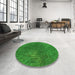 Round Patterned Green Rug in a Office, pat2088grn