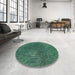 Round Patterned Medium Forest Green Rug in a Office, pat2088lblu