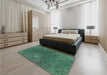 Patterned Medium Forest Green Rug in a Bedroom, pat2088lblu