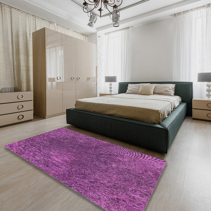 Patterned Dark Magenta Purple Rug in a Bedroom, pat2088pur