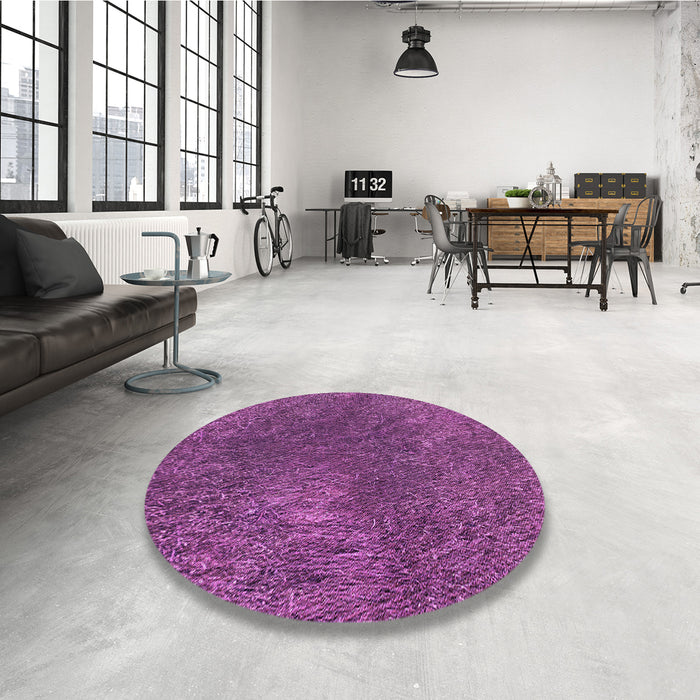 Round Patterned Dark Magenta Purple Rug in a Office, pat2088pur