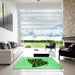 Square Patterned Green Rug in a Living Room, pat2089grn