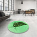 Round Patterned Green Rug in a Office, pat2089grn