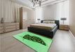 Patterned Green Rug in a Bedroom, pat2089grn