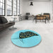 Round Patterned Deep-Sea Green Rug in a Office, pat2089lblu