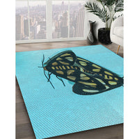 Patterned Deep-Sea Green Rug, pat2089lblu