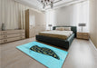 Patterned Deep-Sea Green Rug in a Bedroom, pat2089lblu