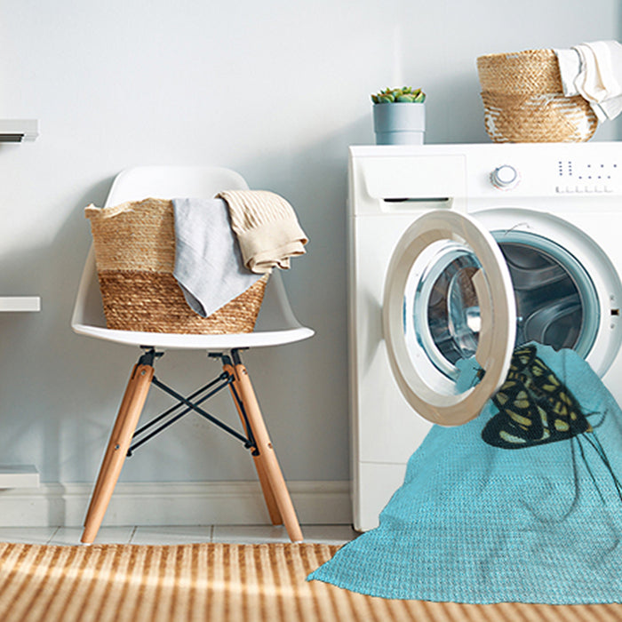 Machine Washable Transitional Deep-Sea Green Rug in a Washing Machine, wshpat2089lblu