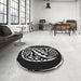 Round Machine Washable Transitional Dark Gray Rug in a Office, wshpat208