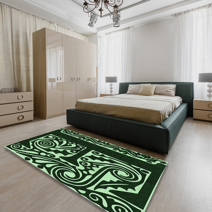 Patterned Black Rug in a Bedroom, pat209grn
