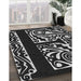 Patterned Black Rug in Family Room, pat209gry