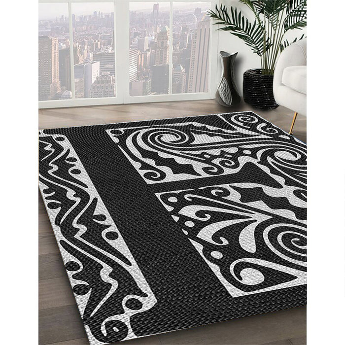Machine Washable Transitional Black Rug in a Family Room, wshpat209gry