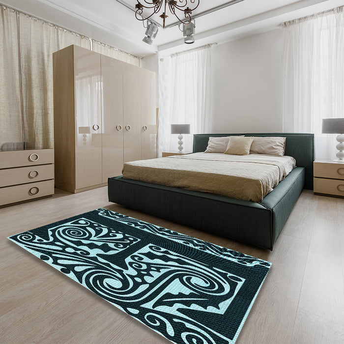 Patterned Black Rug in a Bedroom, pat209lblu