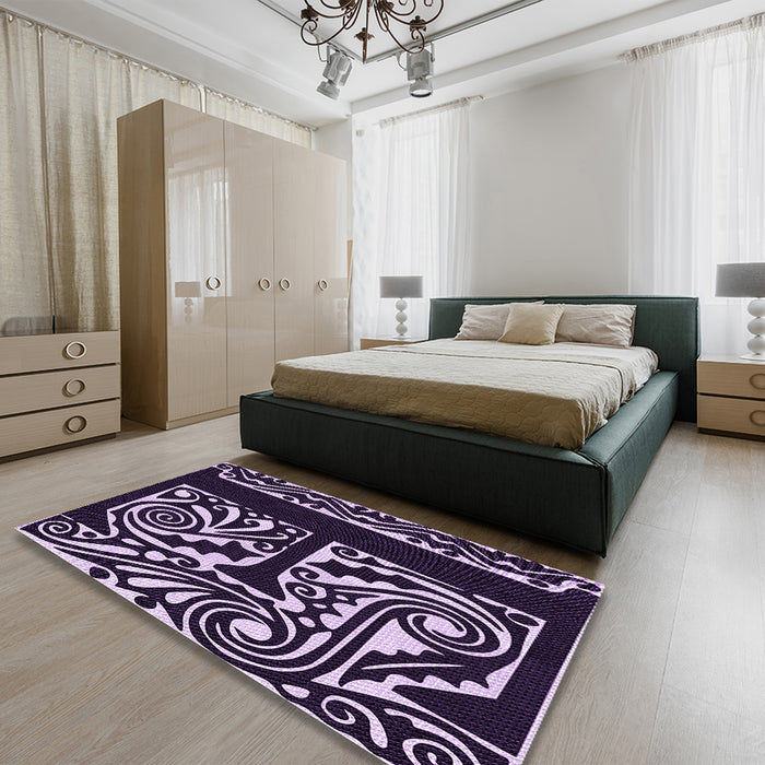 Patterned Deep Purple Rug in a Bedroom, pat209pur