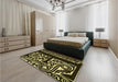 Patterned Black Rug in a Bedroom, pat209yw